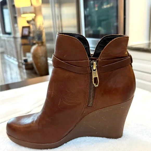 UGG Brown Leather Wedge Boots - Picture 2 of 5